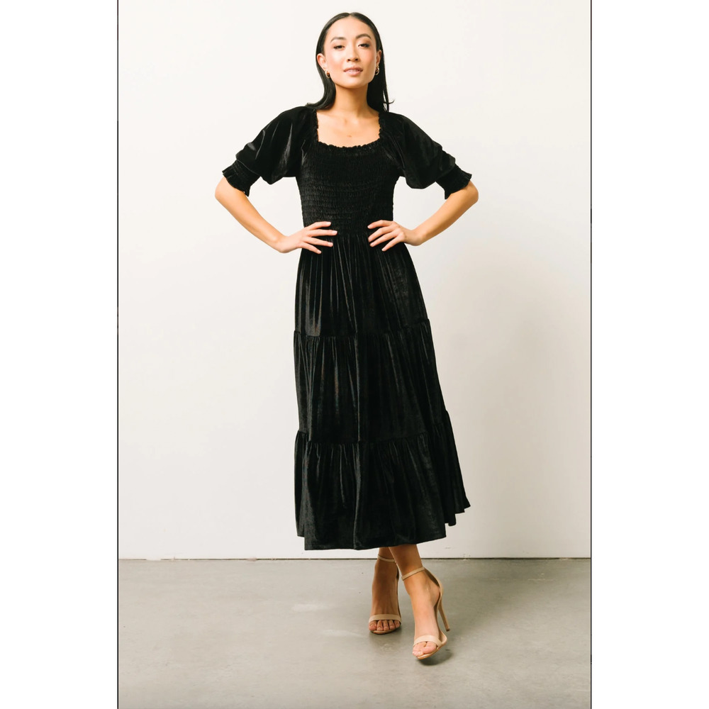 NWT Baltic Born Vivaldi Smocked Velvet Tiered Midi Dress Black Plus Size 2XL
